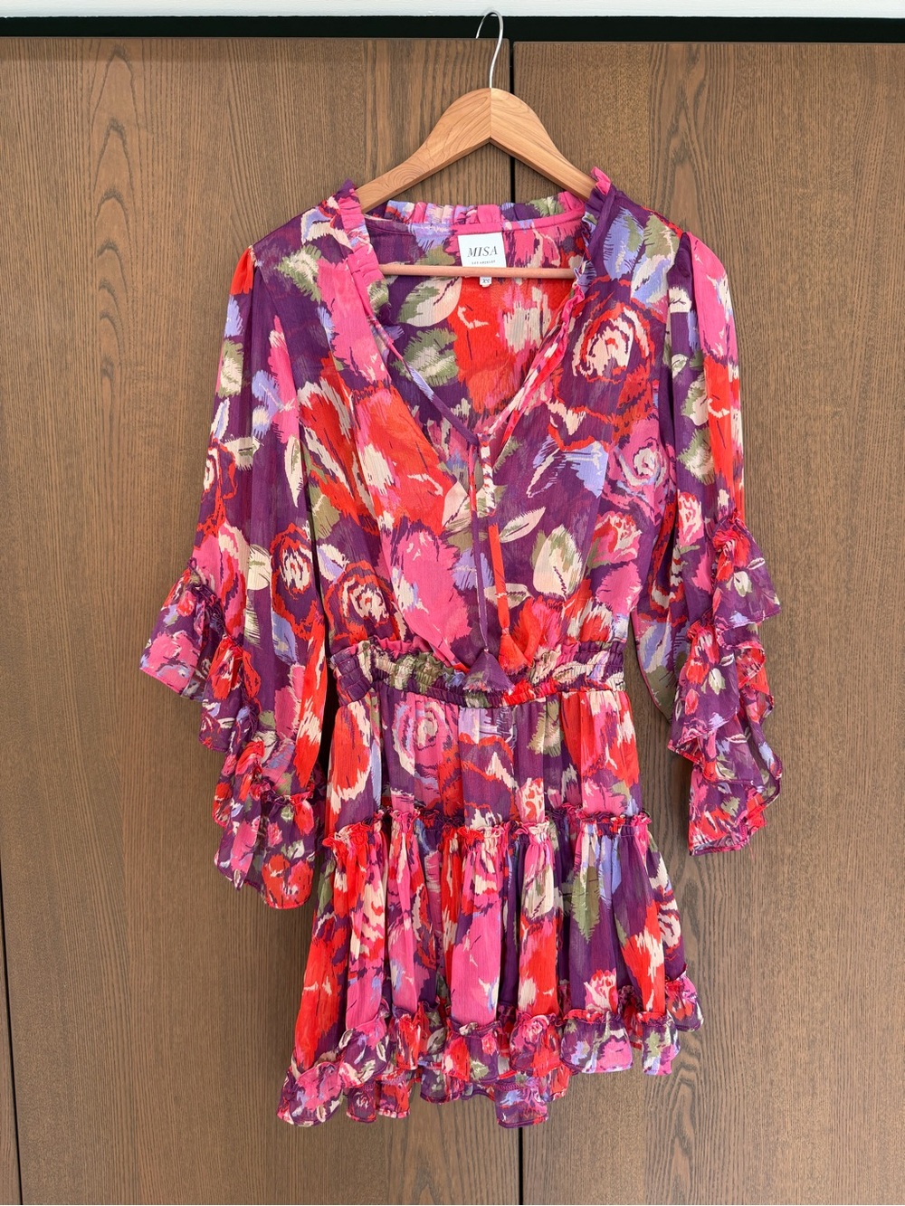 MISA Los Angeles Floral Ruffle Mini Dress - Pink & Purple
